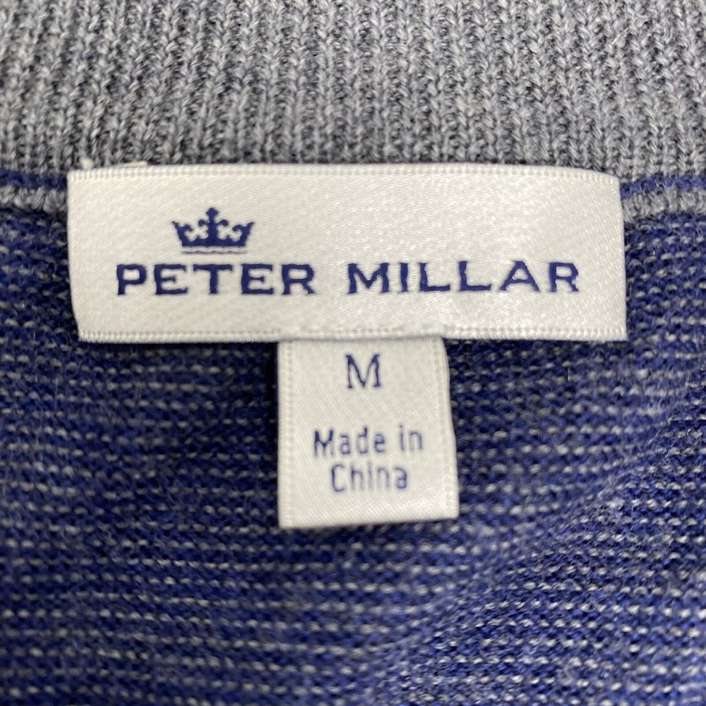 Peter Millar Sweater Mens Medium Blue Striped Merino Wool Quarter Zip Golf Logo - Picture 4 of 7